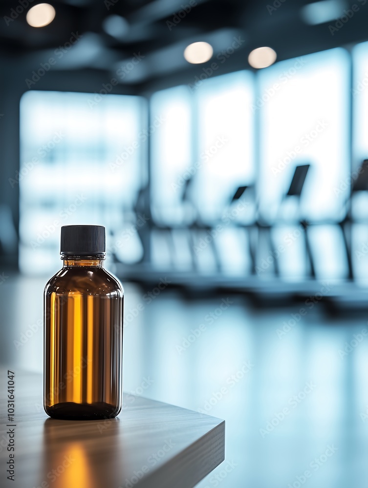 Amber Bottle on Table in Gym Environment Amber Bottle on Table in Gym Environment