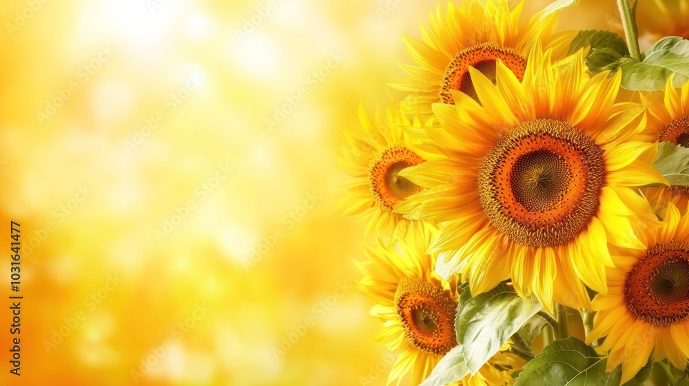 Fototapeta premium A vibrant bouquet of sunflowers against a warm, glowing background.