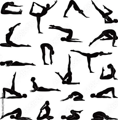 Pilates woman silhouette vector set