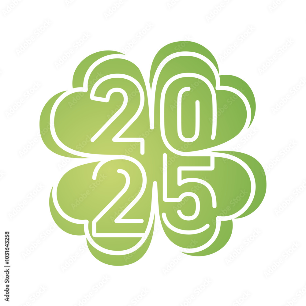 Happy New Year 2025 neon line art design shape of 2025 year logo on green lucky clover. Lucky New Year template for 2025 Happy New Year 2025 neon line art design shape of 2025 year logo on green lucky clover. Lucky New Year template for 2025
