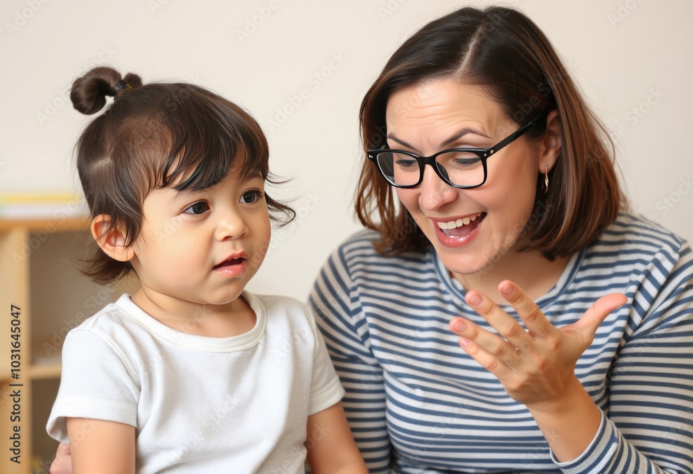 An intimate portrait of a speech therapist working with a child An intimate portrait of a speech therapist working with a child