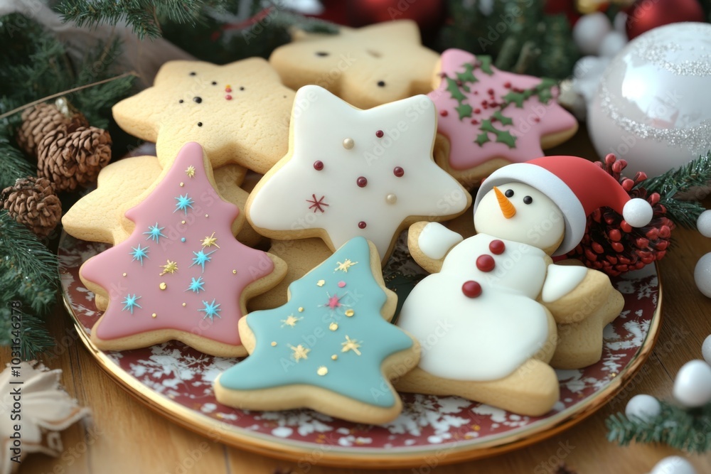 Festive Christmas Cookies on a Plate. Festive Christmas Cookies on a Plate.