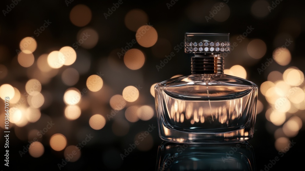 Elegant Perfume Bottle with Bokeh Background Elegant Perfume Bottle with Bokeh Background