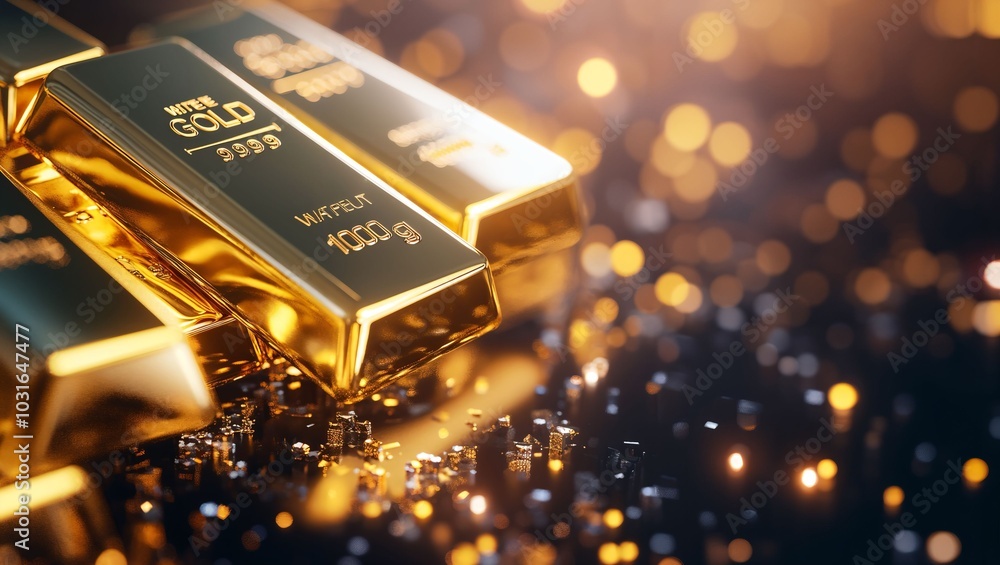 Captivating Arrangement of Gleaming Gold Bars Highlighting Wealth and Luxury Amidst a Dazzling Background of Sparkling Lights and Radiant Reflections in Rich Décor Captivating Arrangement of Gleaming Gold Bars Highlighting Wealth and Luxury Amidst a Dazzling Background of Sparkling Lights and Radiant Reflections in Rich Décor