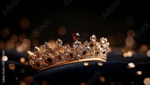 A Symbol of Royalty: This exquisite golden tiara adorned with sparkling jewels captures the essence of elegance, luxury, and timeless beauty, perfect for any regal occasion or celebration.