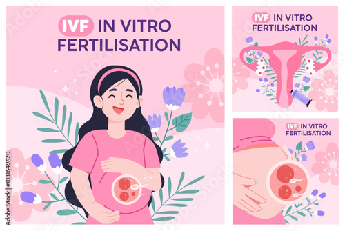 In vitro fertilization process with woman and embryo. Vector illustration