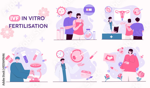 Comprehensive journey of in vitro fertilization. Vector illustration