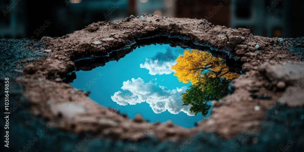 Sky and Tree Reflected in Puddle Abstract Nature Photography Sky and Tree Reflected in Puddle Abstract Nature Photography