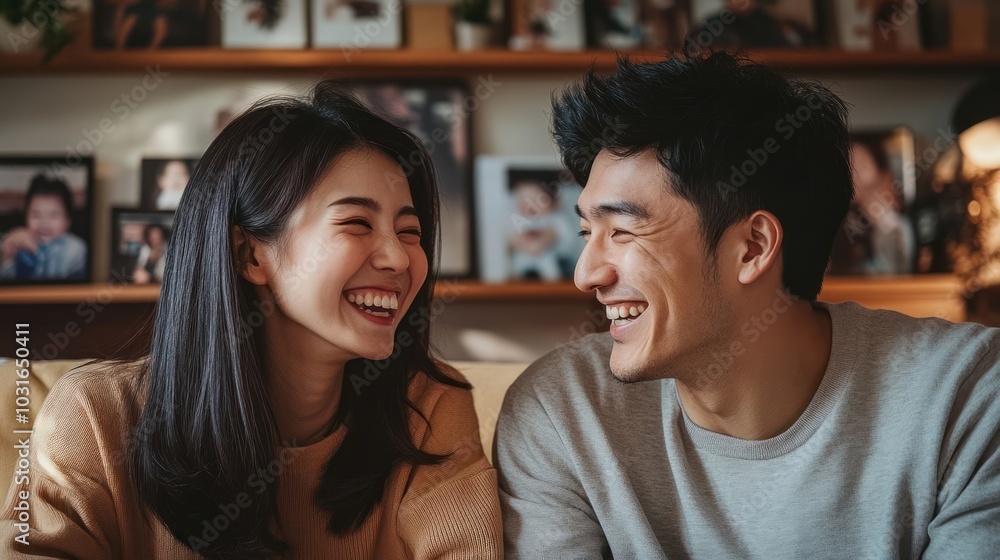 Happy young couple laughing together at home. Happy young couple laughing together at home.