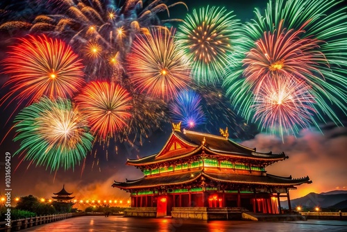 Stunning Long Exposure of Colorful Chinese Fireworks Illuminating the Night Sky