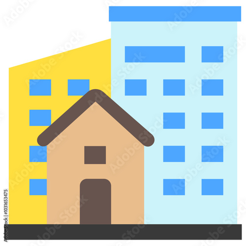 Residential Area flat multi color icon, use for UI, UX, app and web development, digital or print. for industry, education, construction, transportation, environment, urban planning theme.
