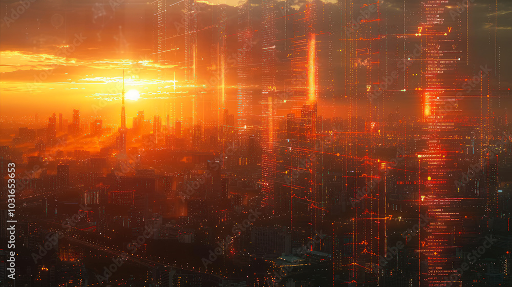 Futuristic Cityscape with Digital Light Effects
Futuristic Cityscape with Digital Light Effects