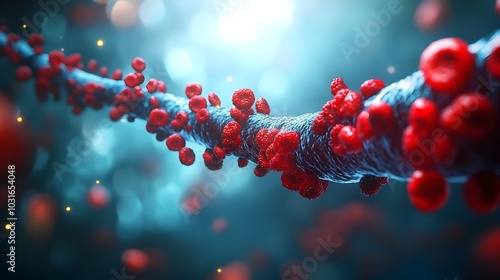 3D Rendering of Red Blood Cells Flowing Through a Vascular System with Depth of Field