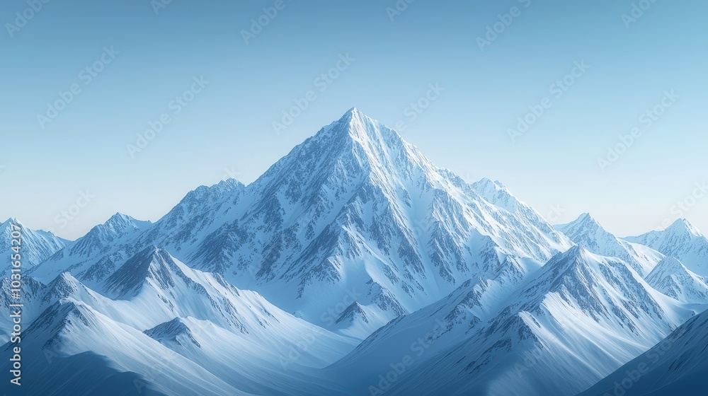 Majestic mountain peak surrounded by snow-capped ranges under a clear blue sky. Majestic mountain peak surrounded by snow-capped ranges under a clear blue sky.