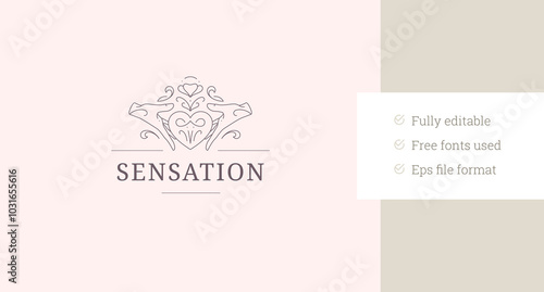 Gentle botanical romantic heart in hands line art logo design template vector illustration. Fashion beauty flourish blossom minimalist linear logotype for wellness spa skin care cosmetology salon