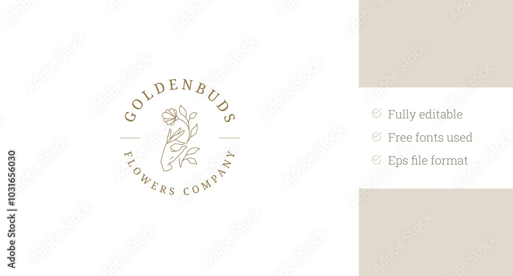 Elegant female hand with buttercup flower circle line art logo design template vector illustration. Beautiful woman arm with botanical floral blossom linear logotype for gardening florist skin care Elegant female hand with buttercup flower circle line art logo design template vector illustration. Beautiful woman arm with botanical floral blossom linear logotype for gardening florist skin care