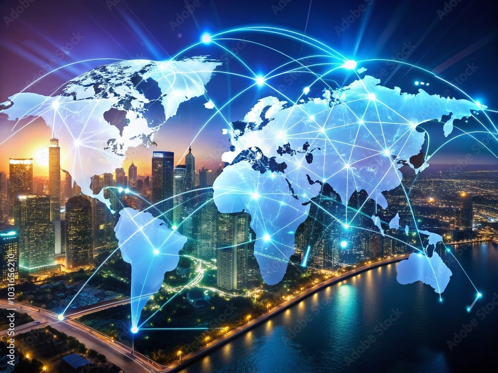 Fototapeta premium Stunning North America Map with Glowing Network Connections for Business and Technology Concepts