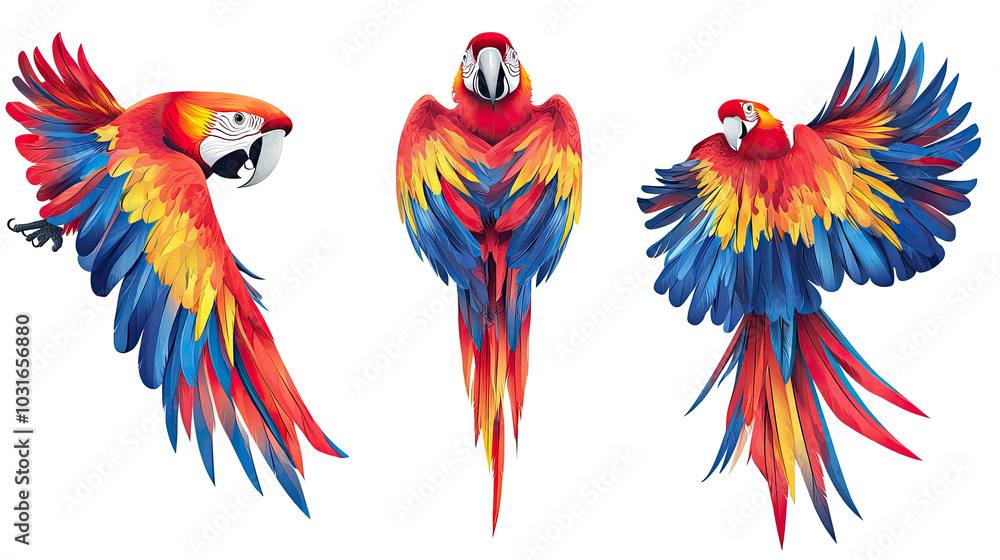 Obraz premium Vibrant Macaw Illustrations on Transparent Background Generative AI