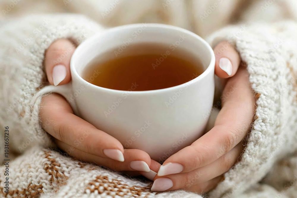 Cozy Hands Holding a Cup of Tea for Self-Care Cozy Hands Holding a Cup of Tea for Self-Care