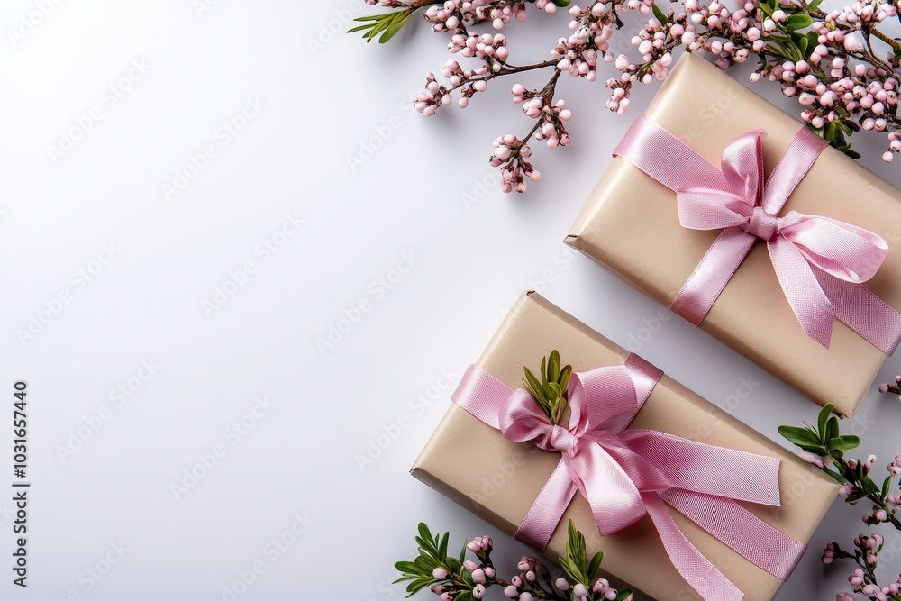 Elegant Gift Box with Pink Ribbon and Floral Decoration Elegant Gift Box with Pink Ribbon and Floral Decoration