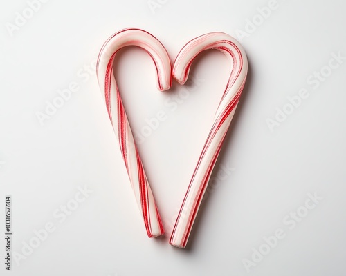 Heart-shaped candy canes on a white isolate background.