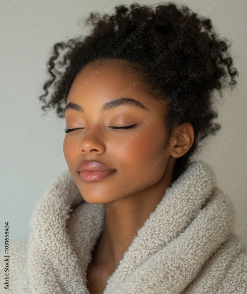 African-American woman practicing self-care with a skincare routine, promoting beauty and wellness. isolate background, Generative AI African-American woman practicing self-care with a skincare routine, promoting beauty and wellness. isolate background, Generative AI