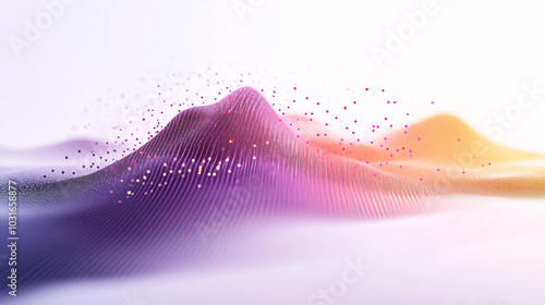 abstract purple and orange digital landscape with glowing dots and lines 3d illustration
