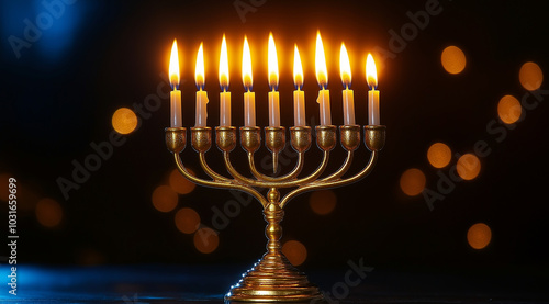 Traditional candles for the Hanukkah holiday, created using Generative AI technology.