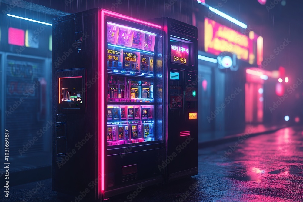 Neon Lights Reflecting on Wet Pavement Neon Lights Reflecting on Wet Pavement