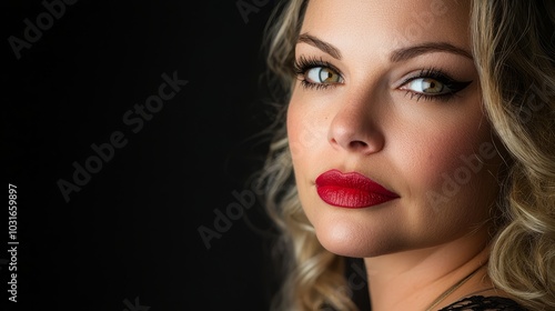 Wallpaper Mural  Close-up of a woman with long hair and red lipstick against a black backdrop Torontodigital.ca