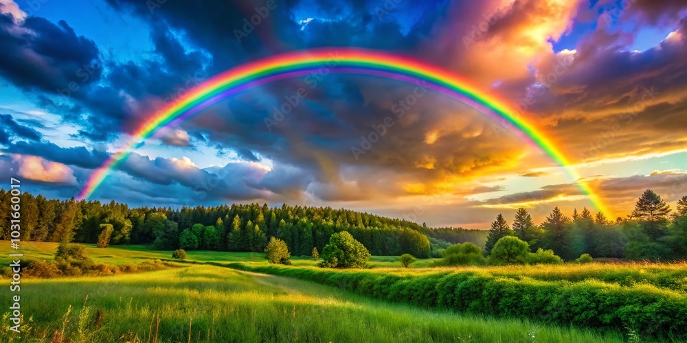 Stunning Rainbow in a Sunlit Sky - Nature's Vibrant Beauty Stunning Rainbow in a Sunlit Sky - Nature's Vibrant Beauty