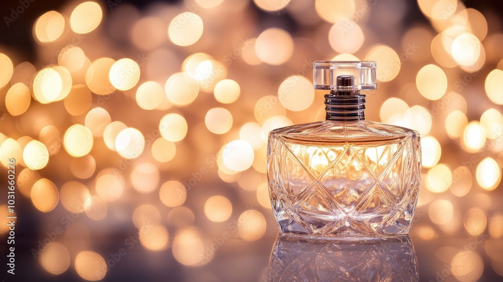 Elegant Perfume Bottle with Soft Bokeh Background Elegant Perfume Bottle with Soft Bokeh Background