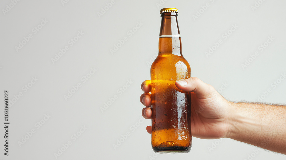 hand holding transparent beer bottle, white background, Ai generated images hand holding transparent beer bottle, white background, Ai generated images