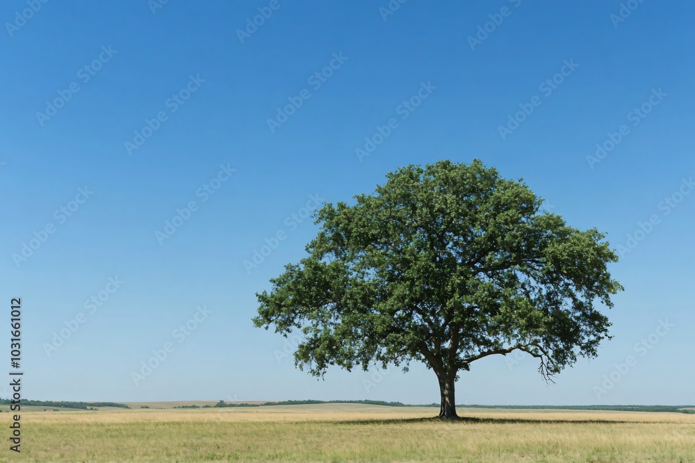 Majestic Oak Tree in a Vast Open Field Majestic Oak Tree in a Vast Open Field