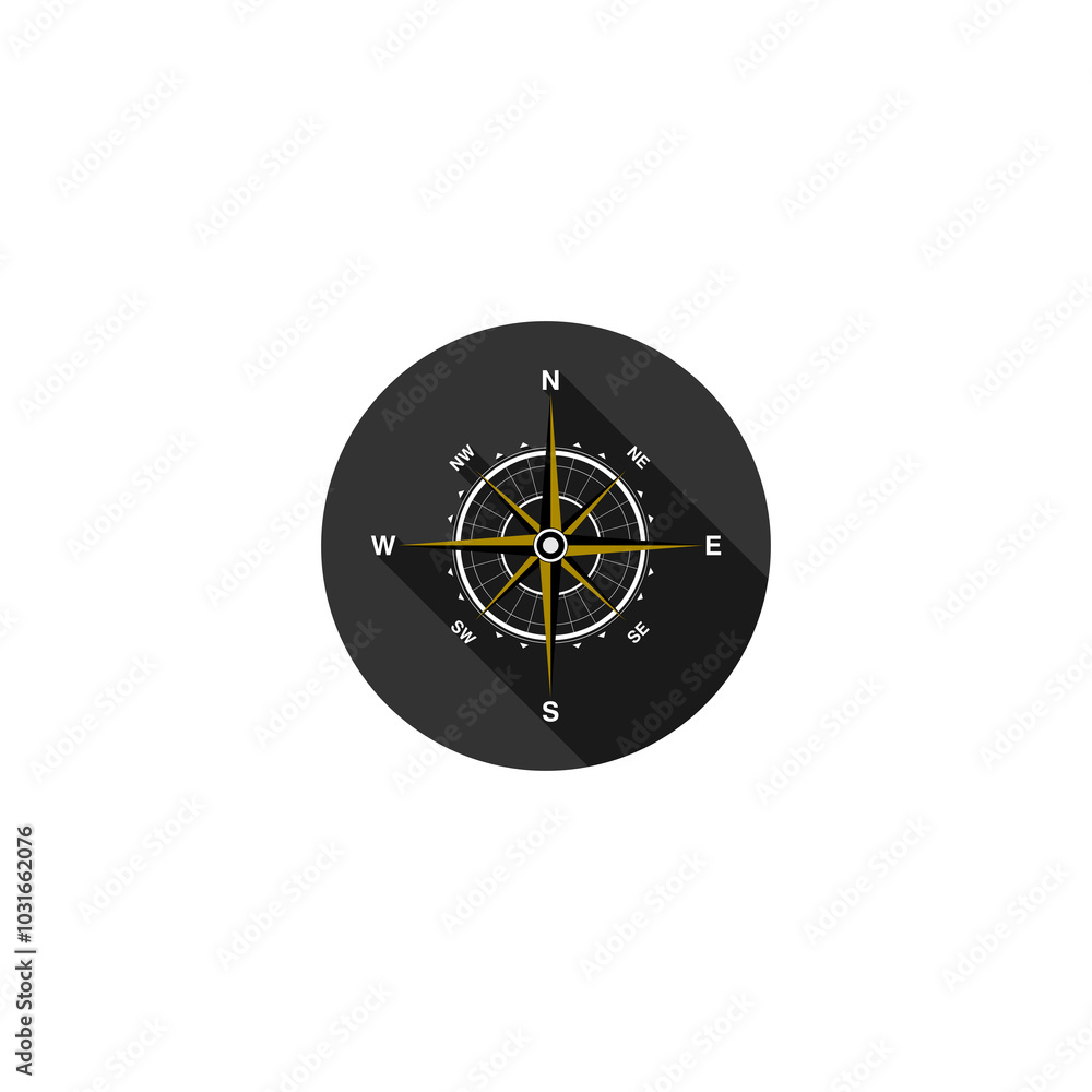 Compass circle with long shadow icon isolated on transparent background Compass circle with long shadow icon isolated on transparent background