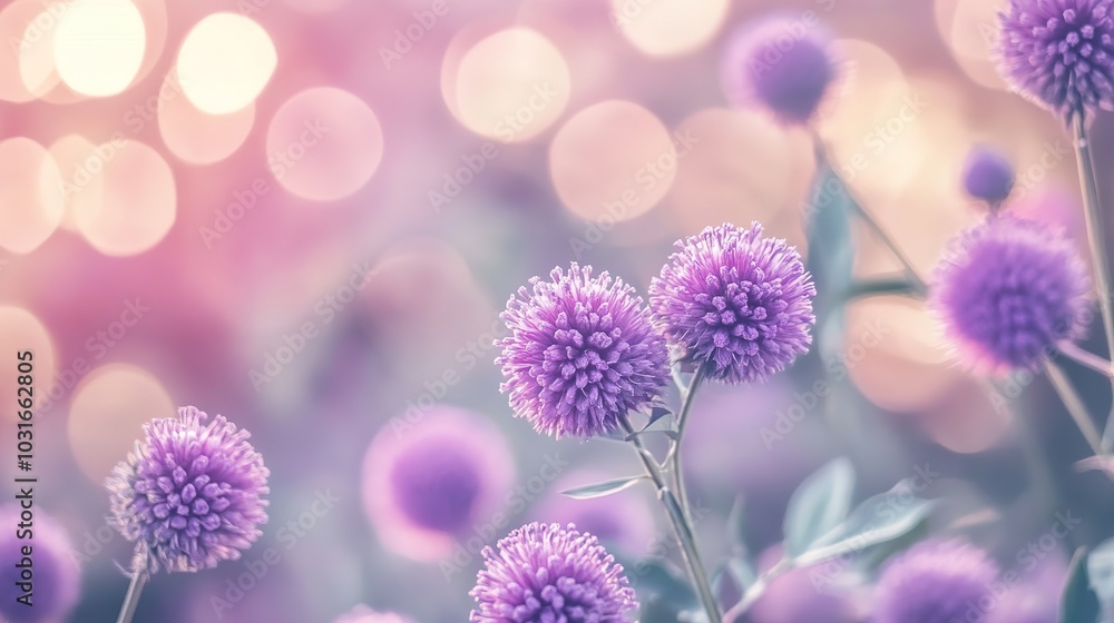 Selective focus of flowers with summer bokeh background. Close up shot of beautiful purple pincushion flower in vintage color style field Selective focus of flowers with summer bokeh background. Close up shot of beautiful purple pincushion flower in vintage color style field