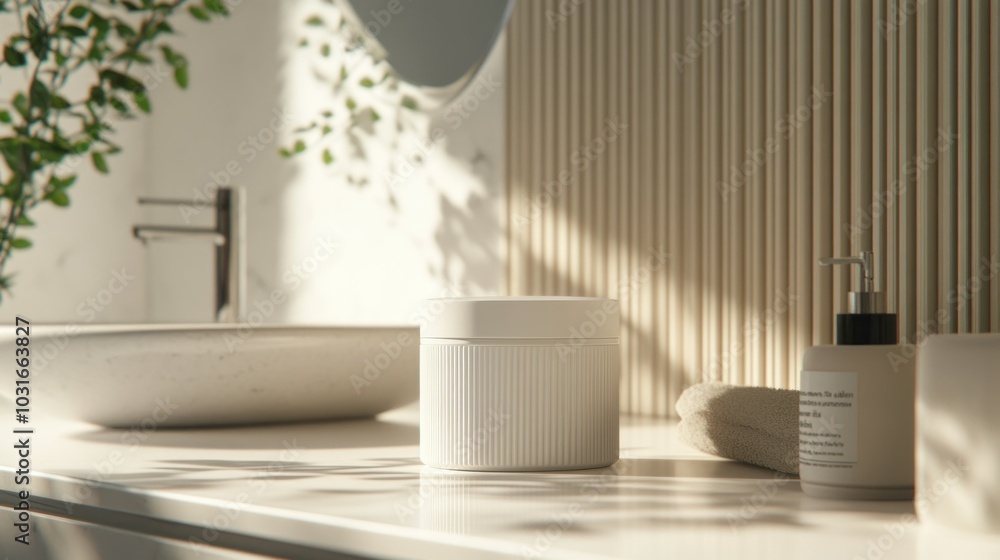custom made wallpaper toronto digitalWhite Bathroom Countertop with Sink, Soap Dispenser, and a Cylindrical Jar