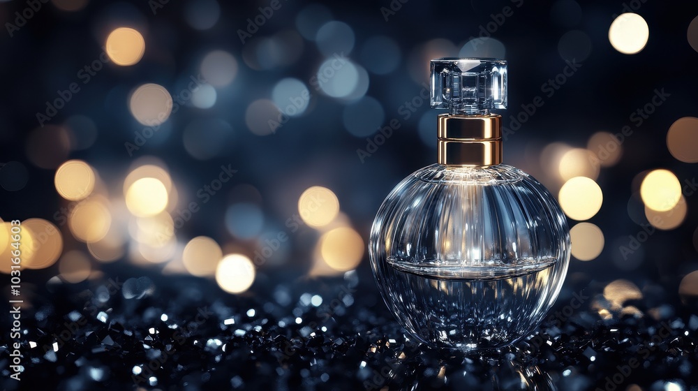 Elegant Perfume Bottle with Bokeh Background Elegant Perfume Bottle with Bokeh Background
