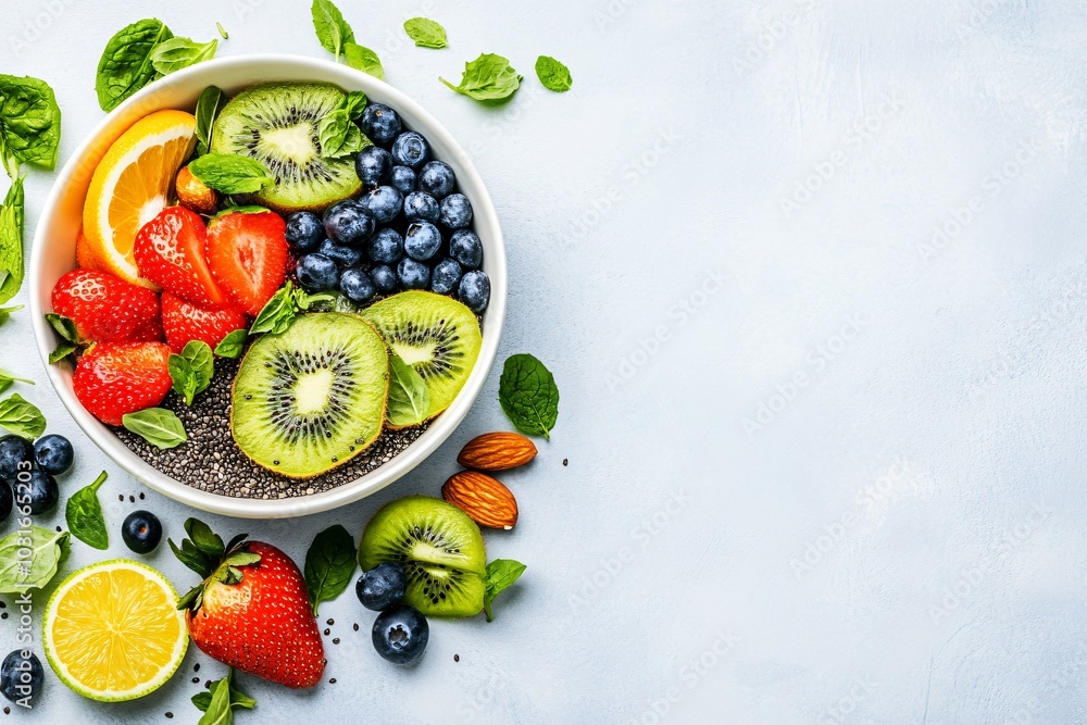 Fresh Fruit Smoothie Bowl with Nuts and Seeds Fresh Fruit Smoothie Bowl with Nuts and Seeds