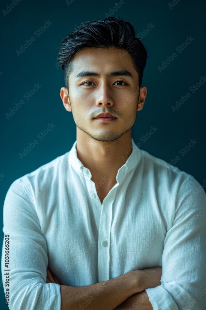 Obraz premium Portrait smile handsome senior mature Asian man isolated background, Generative AI