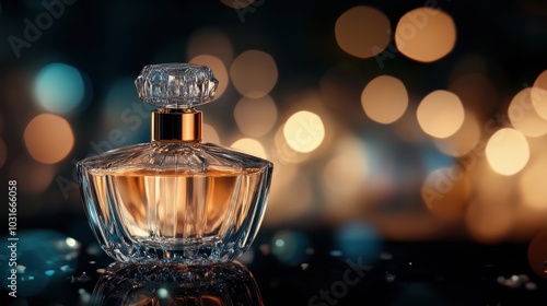 Elegant Perfume Bottle with Soft Bokeh Background photo