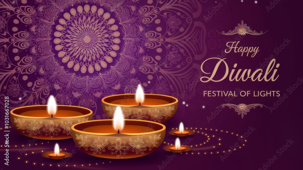 Festive Diwali Diya with Mandala Background Festive Diwali Diya with Mandala Background