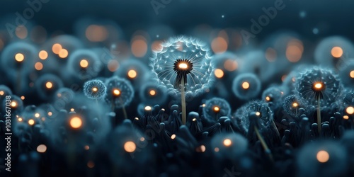 Wallpaper Mural Magical night scene: glowing dandelions in a dreamlike field Torontodigital.ca