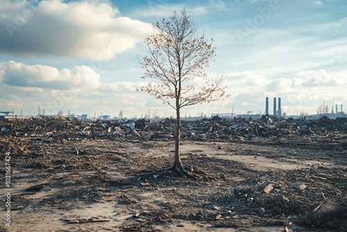 Isolated Tree in a Barren Wasteland Landscape