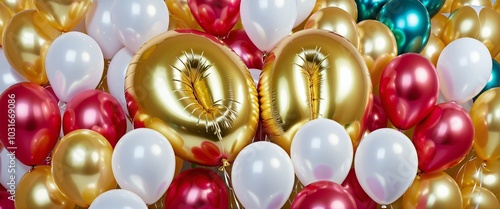 colorful balloons banner, festive timer photo