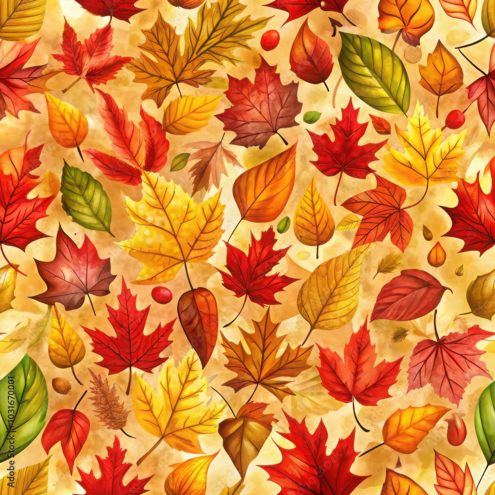 Autumn leaves seamless texture featuring vibrant red, yellow, and orange foliage on a light background, creating a warm seasonal pattern Autumn leaves seamless texture featuring vibrant red, yellow, and orange foliage on a light background, creating a warm seasonal pattern
