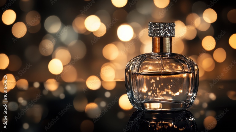 Elegant Perfume Bottle with Sparkling Background Elegant Perfume Bottle with Sparkling Background