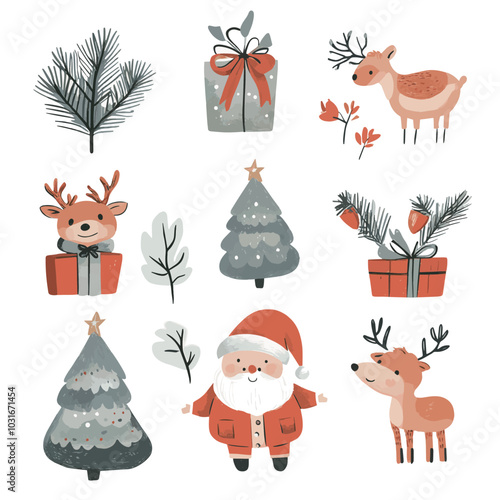 Flat christmas element collection Illustration, Vector Set Isolated