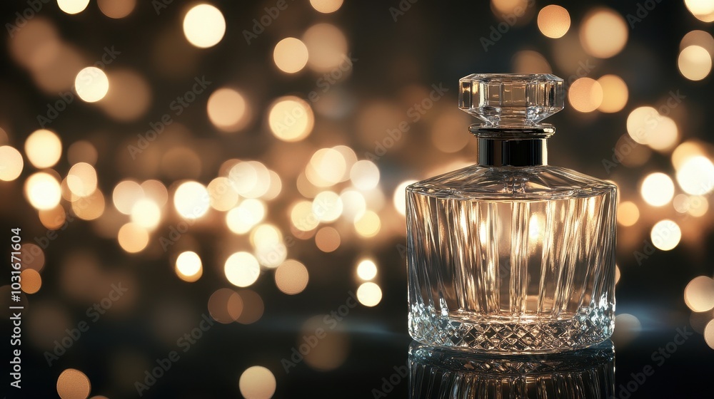 Elegant Glass Perfume Bottle with Soft Bokeh Background Elegant Glass Perfume Bottle with Soft Bokeh Background