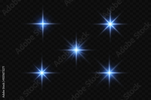  Collection of light flares, flash of stars and light. On a transparent background.